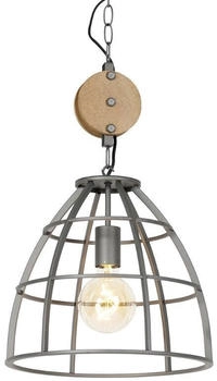 QAZQA Industrielle Hängelampe dunkelgrau mit Holz 34 cm - Arthur