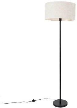 QAZQA Modern Stehlampe schwarz mit Schirm hellgrau 50 cm - Simplo I Wohnzimmer I Schlafzimmer - Stahl Rund - LED geeignet E27 (106536)