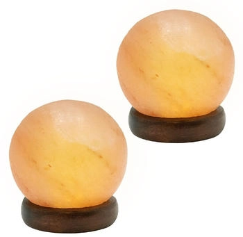 Globo LED Tischleuchte, LED-Leuchtmittel fest verbaut, Tischleuchte Nachttischlampe Schlafzimmer Salzkristall Kugel Holz 2x (148484)
