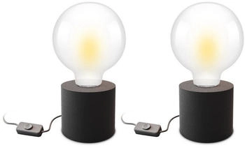 SSC-LUXon LED Tischleuchte 2 Stück NAMBI Tischleuchte mit Kabelschalter schwarz rund E27 Fassung (7355)