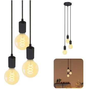 SSC-LUXon PARU Hängeleuchte 3-flammig Retro - Industrial Style Pendellampe mit Textilkabel inkl. Globe E27 Filament LED Leuchtmittel (8033)
