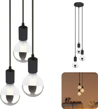 SSC-LUXon PARU Hängeleuchte 3-flammig Retro - Industrial Style Pendellampe mit Textilkabel inkl. Globe Spiegel E27 LED Lampen (8039)