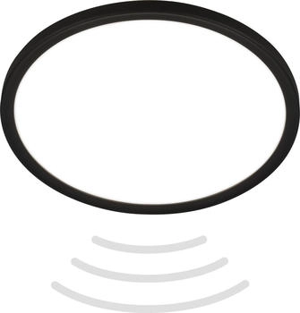 Briloner Move LED Deckenlampe mit Bewegungsmelder IP44, Bewegungsmelder, Indirektes Licht, 3m Reichweite, 120 Grad Erfassung, Schwarz, Ø29 x 3 cm (7525415)