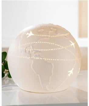 Gilde Tischleuchte Lampe Kugel Weltenbummler - weiß - H. 16cm x D. 18cm