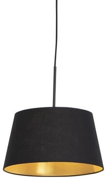 QAZQA Hängelampe mit Baumwollschirm schwarz mit Gold 32 cm - Combi (98502)