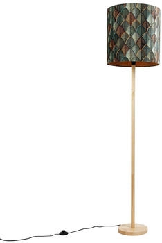 QAZQA Holzstehleuchte mit Samtlampenschirm Blattdesign und goldener Innenseite - Mels (109234)