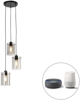QAZQA Smarte Hängelampe schwarz mit Rauchglas inkl. 3 Wifi ST64 - Dome E (107157)