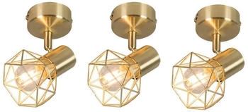 QAZQA Modern 3-flammig Spotbalkener Set Art Deco Spot Messing dreh- und neigbar - Mosh 1 I Wohnzimmer I Schlafzimmer - Stahl Rund - LED geeignet E14 (96088)