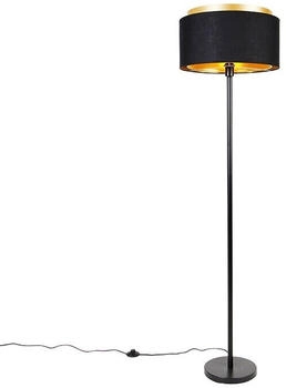 QAZQA Moderne Stehlampe schwarz mit Schirm schwarz mit Gold - Simplo (104016)