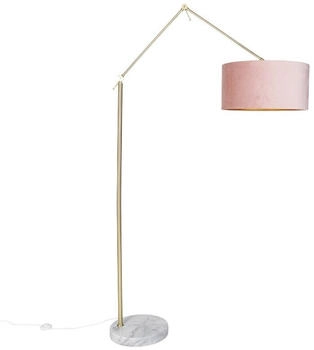 QAZQA Moderne Stehlampe Gold I Messing Samtschirm Rosa 50 cm - Editor I Wohnzimmer I Schlafzimmer - Textil Länglich - LED geeignet E27 (104964)