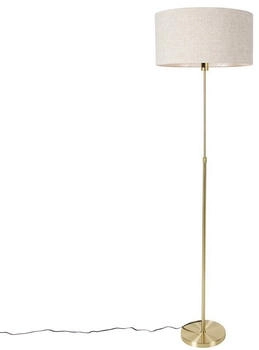 QAZQA Design Stehlampe verstellbar Gold I Messing mit Schirm hellgrau 50 cm - Parte I Wohnzimmer I Schlafzimmer - Stahl Rund - LED geeignet E27 (106526)
