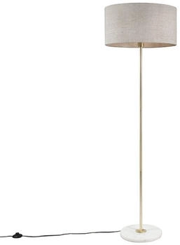 QAZQA Modern Messing Stehlampe mit grauem Schirm 50 cm - Kaso I Wohnzimmer I Schlafzimmer - Stahl Rund - LED geeignet E27 (95050)