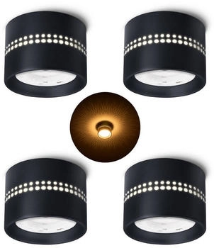 SSC-LUXon 4er Set ALAPI Deckenleuchte Spot schwarz mit indirektem Lichteffekt - Aufputz Lampe flach für GX53 Leuchtmittel 230V (7896)