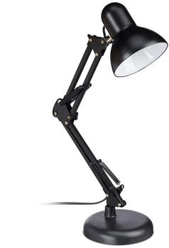 Relaxdays Retro Schreibtischlampe, Gelenk-Arm, schwenkbar, B&uuml;ro Leselampe, Metall, E27, HxBxT: 50 x 27 x 15 cm, schwarz (10024270_46)
