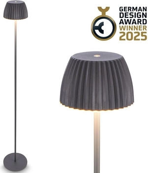 B.K.Licht Briloner Riffle Stehlampe - 4,2W, 400lm, Akku, LED, Dimmbar, Touch, German Design Award Winner 2025, Anthrazit