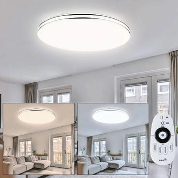 ETC Shop Deckenleuchte Tageslichtlampe Deckenlampe mit Fernbedienung Wohnzimmerleuchte dimmbar, LED 48W 3500Lm 3000-6400K, DxH 53x8 cm (etc87660_double)