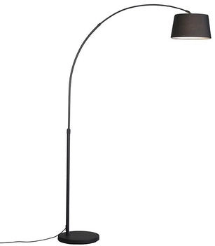 QAZQA Moderne Bogenlampe schwarz mit schwarzem Stoffschirm - Arc Basic I Wohnzimmer - Stahl Rund - LED geeignet E27 (91643)