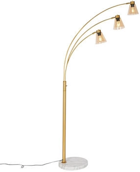 QAZQA Art Deco Bogenlampe Bronze mit Marmor und Braunglas 3 Lichter - Nina I Wohnzimmer I Schlafzimmer - Länglich - LED geeignet E27 (105920)