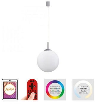 Licht-Erlebnisse LE126020 LED Pendelleuchte Mardis Farbwechsel Fernbedienung 2700-5000 K 850 lm Dimmbar aus Metall Glas in Stahl Weiß Hängelampe