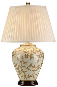 Licht-Erlebnisse Nachttischlampe ISMEINA, ohne Leuchtmittel, Tischleuchte Weiß Gold E27 62 cm Stoff Keramik Klassisch Beleuchtung (51156)