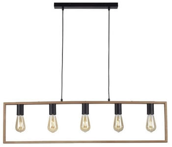 Licht-Erlebnisse Pendelleuchte RILMAR, ohne Leuchtmittel, Metall E27 H: max. 120 cm Schwarz Natur eckig Retro (125922)