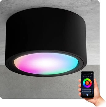SSC-LUXon CELI-X flacher Aufbauleuchte in schwarz rund inkl. Smart WLAN RGB LED GX53 230V 1er Set