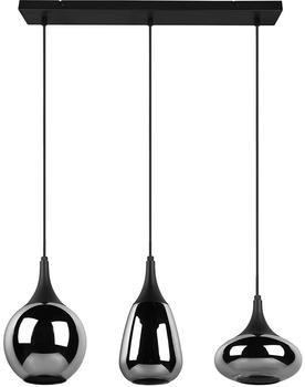 ETC Shop Esstischlampe schwarz Hängeleuchte Esszimmer Pendelleuchte Glas 3 flammig Glas chrom bedampft, unterschiedliche Lampenschirme, 8x E14, LxH 68x150 cm