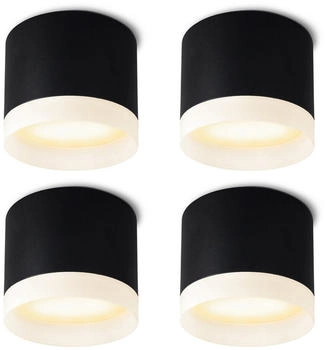 SSC-LUXon VORA Spot Deckenlampe schwarz rund 4er Set mit Leuchtring - moderne Aufputzleuchte flach mit GX53 LED 3W warmweiß (8218)
