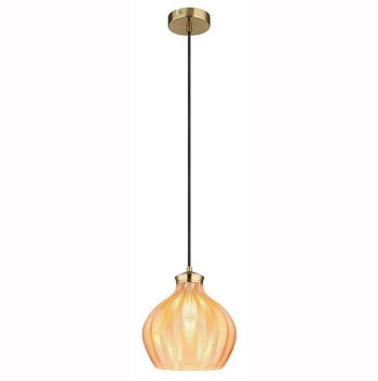 Globo GLOBO Pendelleuchte gold amber schwarz Metall Glas Textil H/D: ca. 120x22 cm E27 1 Brennstellen