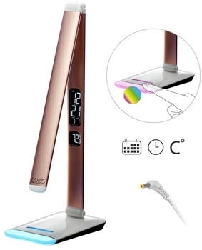 Eaxus &reg; LED Schreibtischlampe mit RGB-Farbwechsel - Dimmbar mit Touch-Funktion, Uhr, Kalender & Temperaturanzeige, Kupferfarben (74230)