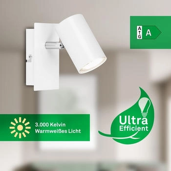 Briloner Isil A EEK A LED Wandleuchte innen, EEK A, Schwenkbar, 50.000h Licht, Neigbar, Weiß, 12x8x12,3 cm (2840016)