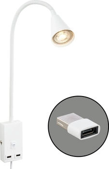 Briloner LED Leselampe 2175016, Schwenkbar, 2 USB Ports, Steckerbetrieb, LED 48,5x6x42 cm Wei&szlig; max10W GU10 Wandlampe