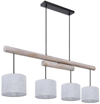 Globo LED Pendelleuchte Hnverstellbar Textil H&auml;ngelampe grau, Holz rustikal, Metall schwarz, 4x9W 4x 810 lm warmwei&szlig;, LxBxH 113x18x120 cm