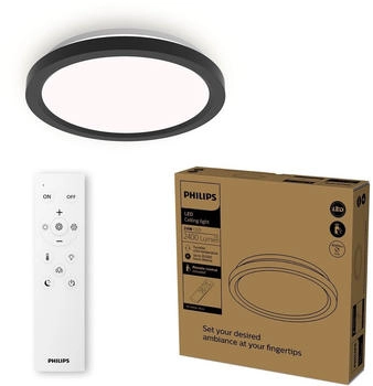 Philips AIO Ceiling Light with Remote (Round Black) – 24W Integrated LED Lamp with 3 step dimming (929004738801)