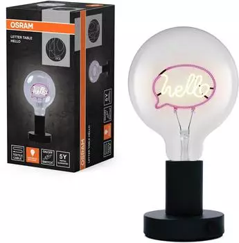 Osram 1906 Letter LED Tischleuchte Hello-Schriftzug Neon 1,2W E27 schwarz warmweiß Textilkabel (4058075853225)