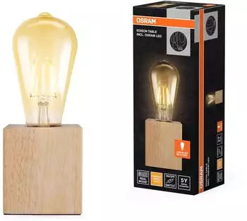 Osram Tischleuchte 1906 Edison E27 2,5W 2400K Holz braun 220 lm Vintage-Stil austauschbar (4058075850231)