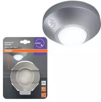 Osram NIGHTLUX Deckenleuchte Silber mit Bewegungs- & Lichtsensor batteriebetrieben IP20 105 lm 4000K einfache Montage und robustes Gehäuse. (4099854530777)
