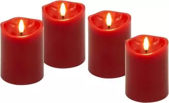 Goobay Lichterkerzen mit Timerfunktion 4er Set in Rot mit 3D Docht & Batteriebetrieben elegant für Wohnzimmer Esszimmer und Advent 77749