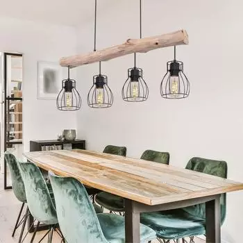 ETC Shop Wooden-beam pendant light 4 flames Wood/Black
