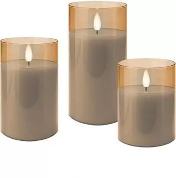 Goobay 3er-Set LED-Echtwachs-Kerzen im Glas gold-transparent