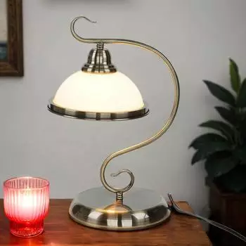 Licht-Erlebnisse Elisett Tischleuchte Jugendstil Glasschirm Bronze Antik E27 39cm (RA1/5/702)