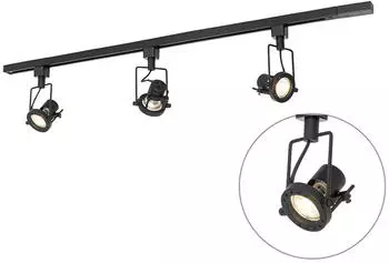 QAZQA Iconic Suplux Schienensystem 3 Strahler 1-phasig Schwarz Aluminium