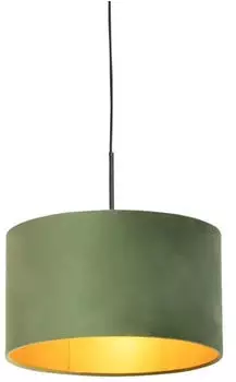 QAZQA Combi Pendelleuchte Veloursschirm Gr&uuml;n mit Gold &Oslash;35cm (98488)