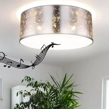 Globo LED Deckenleuchte Rund Bluetooth Lautsprecher RGB, Textil Silber, dimmbar (GLOBO LIGHTING)