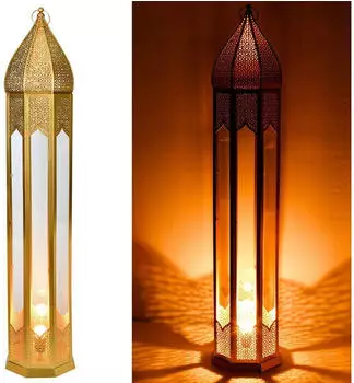 Marrakesch Orient & Mediterran Interior Afrar Orientalische Stehlampe 120cm, Metall & Glas, gold (am-2024-016-mk)