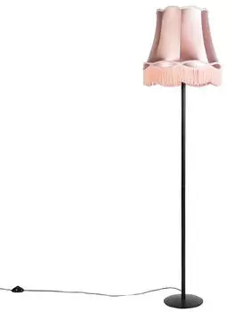 QAZQA Simplo Retro Stehlampe Schwarz mit Schirm Rosa, E27 (98567)