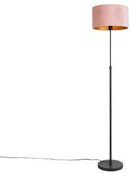 QAZQA Parte FL Stehleuchte mit Lesearm, Schirm, country-rustic, Schwarz/Rosa (98587)