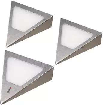 Kalb Dreieck LED Unterbauleuchte mit Sensor, dimmbar, Warmwei&szlig;, Edelstahl geb&uuml;rstet, 3er Set (KA220008_S3)