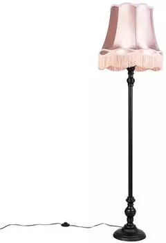 QAZQA Classico Stehleuchte schwarz mit Schirm pink (99166)