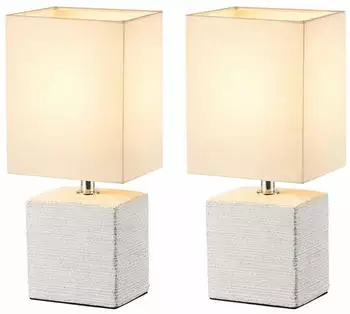 Trio Tischleuchte Keramik Wei&szlig; Stoffschirm E14, 2er Set, H29cm